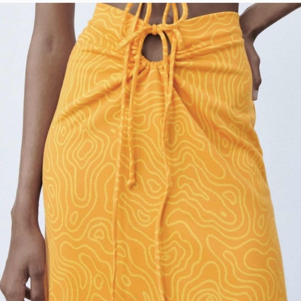 Zara Tie Front Cut Out Midi Skirt